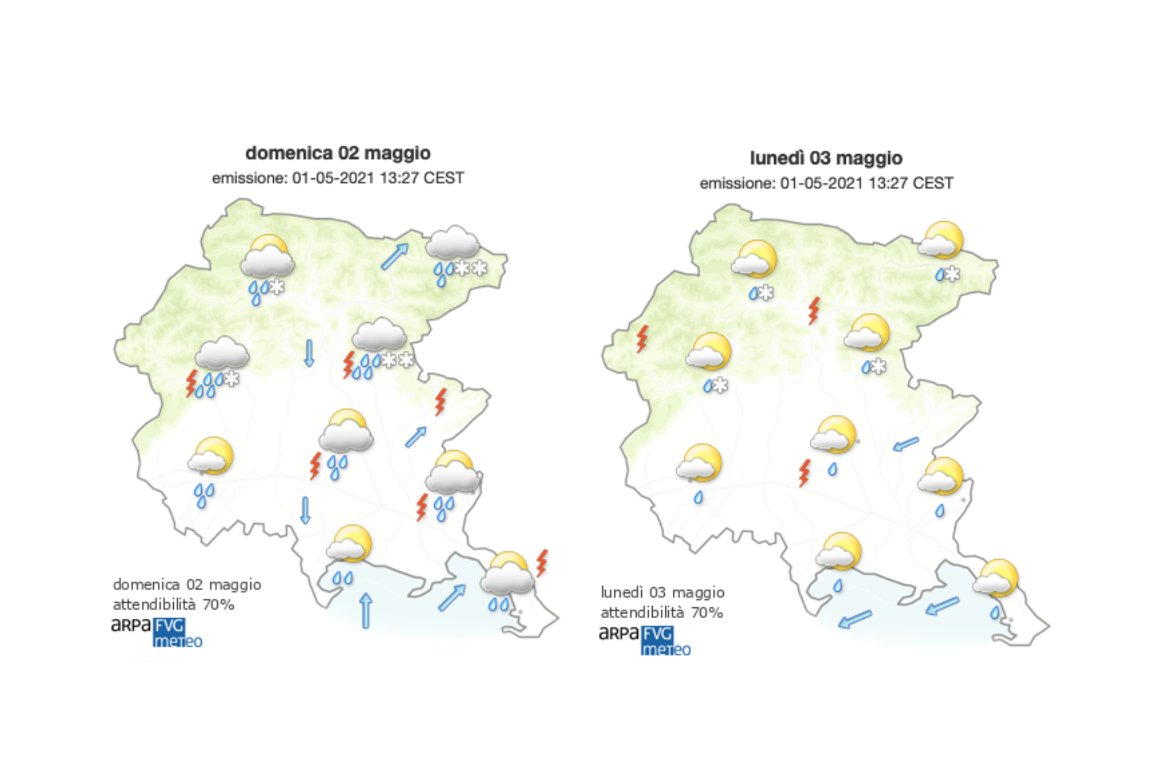 Domenica di forte pioggia sul Goriziano, qualche schiarita sulla costa